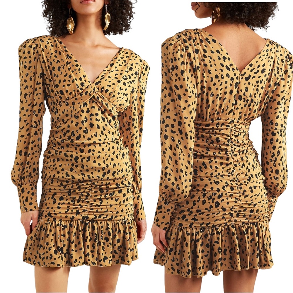 Nicholas Ruched Leopard Print Long Sleeve Silk Cr… - image 1